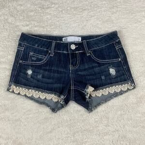 RSQ jeans Cali crochet hem denim short shorts, size 3